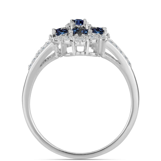 Inel din Argint 925 ( 4.85 grame ) cu Moissanite Violet Imperial și Topaz Alb 0.77 Carate