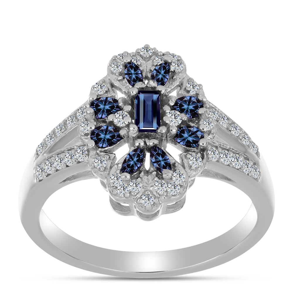 Inel din Argint 925 ( 4.85 grame ) cu Moissanite Violet Imperial și Topaz Alb 0.77 Carate