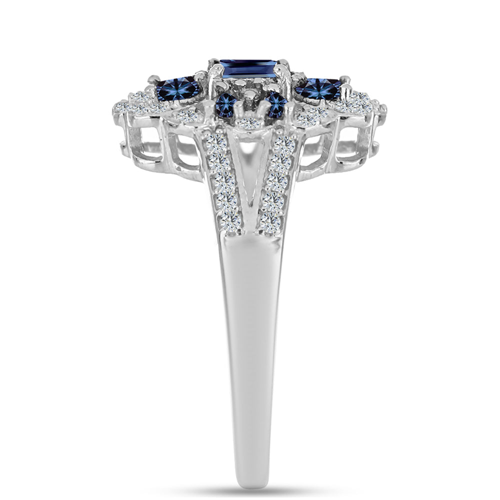 Inel din Argint 925 ( 4.85 grame ) cu Moissanite Violet Imperial și Topaz Alb 0.77 Carate