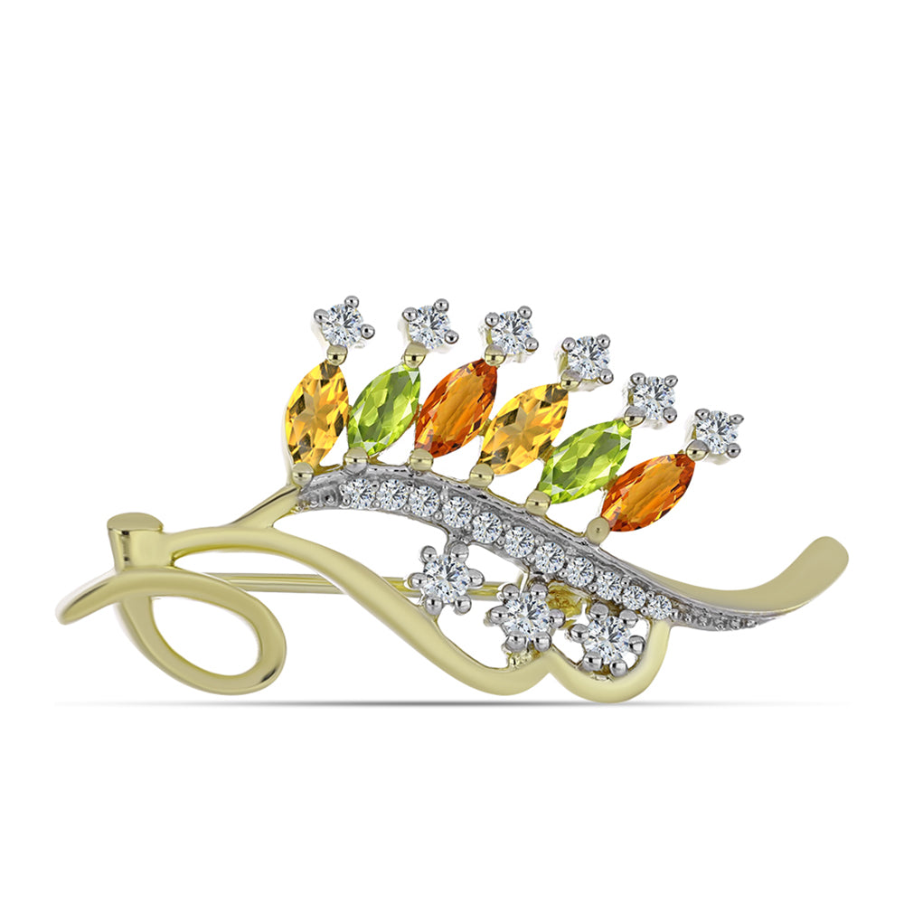 Broşă din Argint 925 Placat cu Aur ( 3.87 grame ) cu Safir Curcubeu și Topaz Alb 1.29 Carate 1 