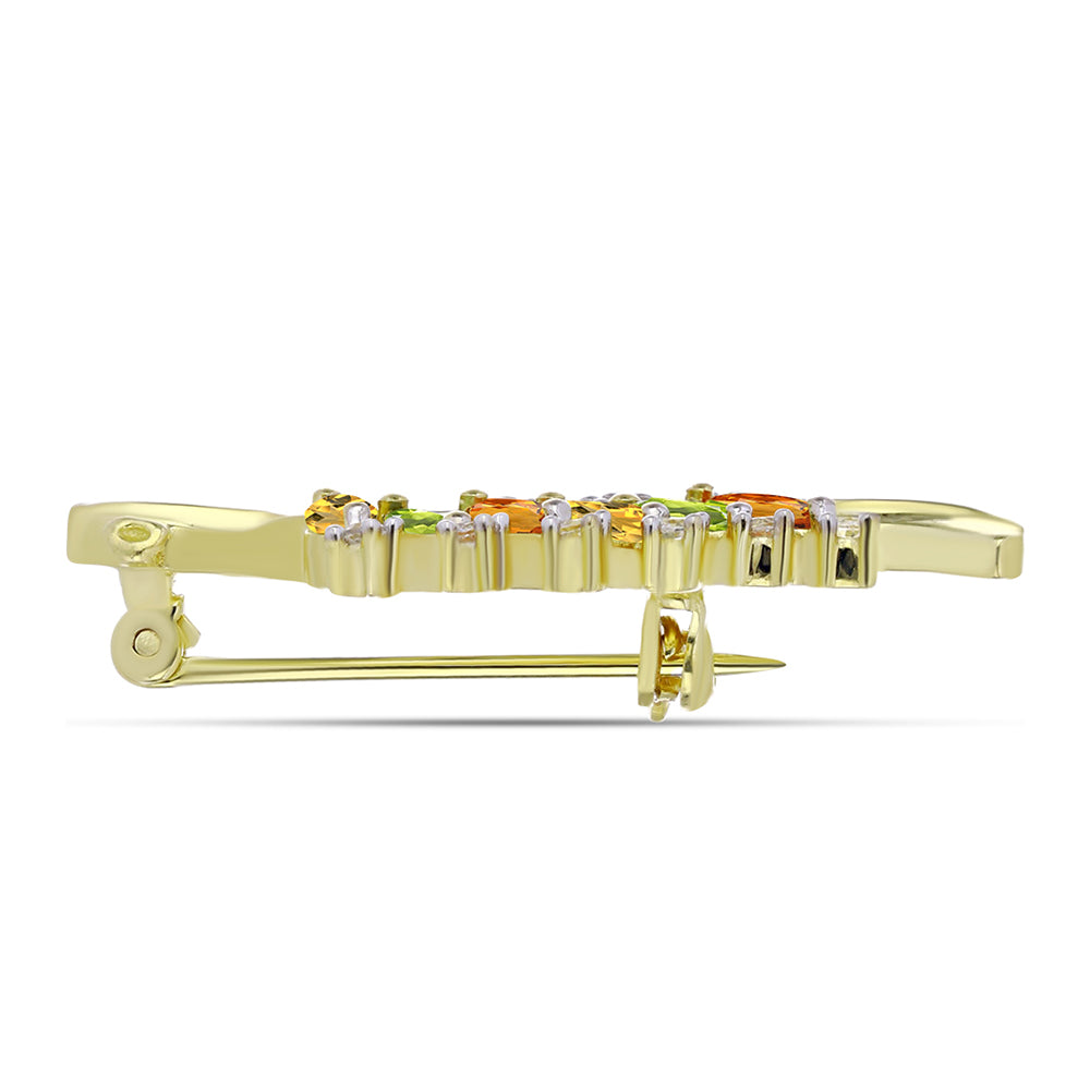 Broşă din Argint 925 Placat cu Aur ( 3.87 grame ) cu Safir Curcubeu și Topaz Alb 1.29 Carate