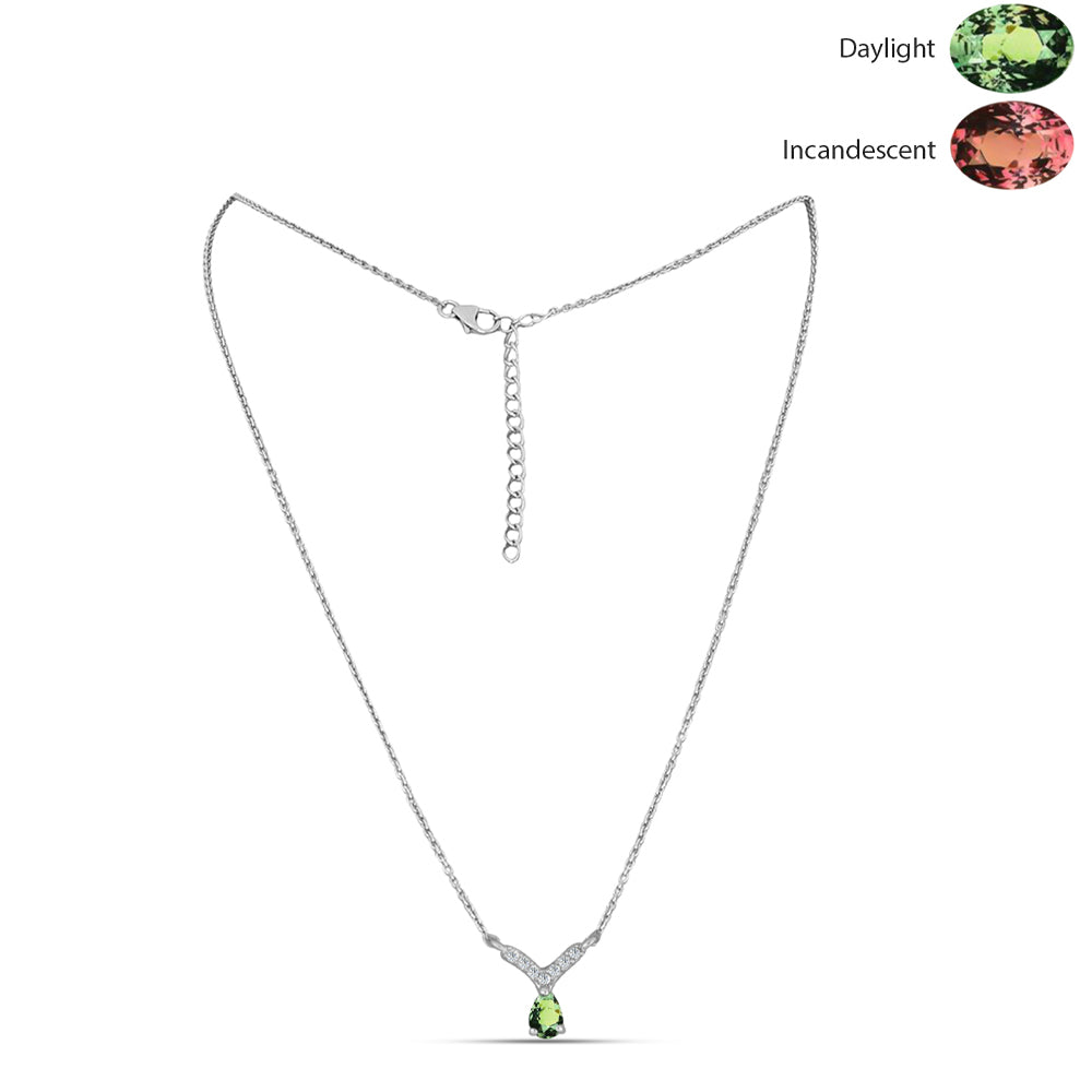 Colier din Argint 925 ( 2.78 grame ) cu Alexandrit Natural și Topaz Alb 0.28 Carate 1 