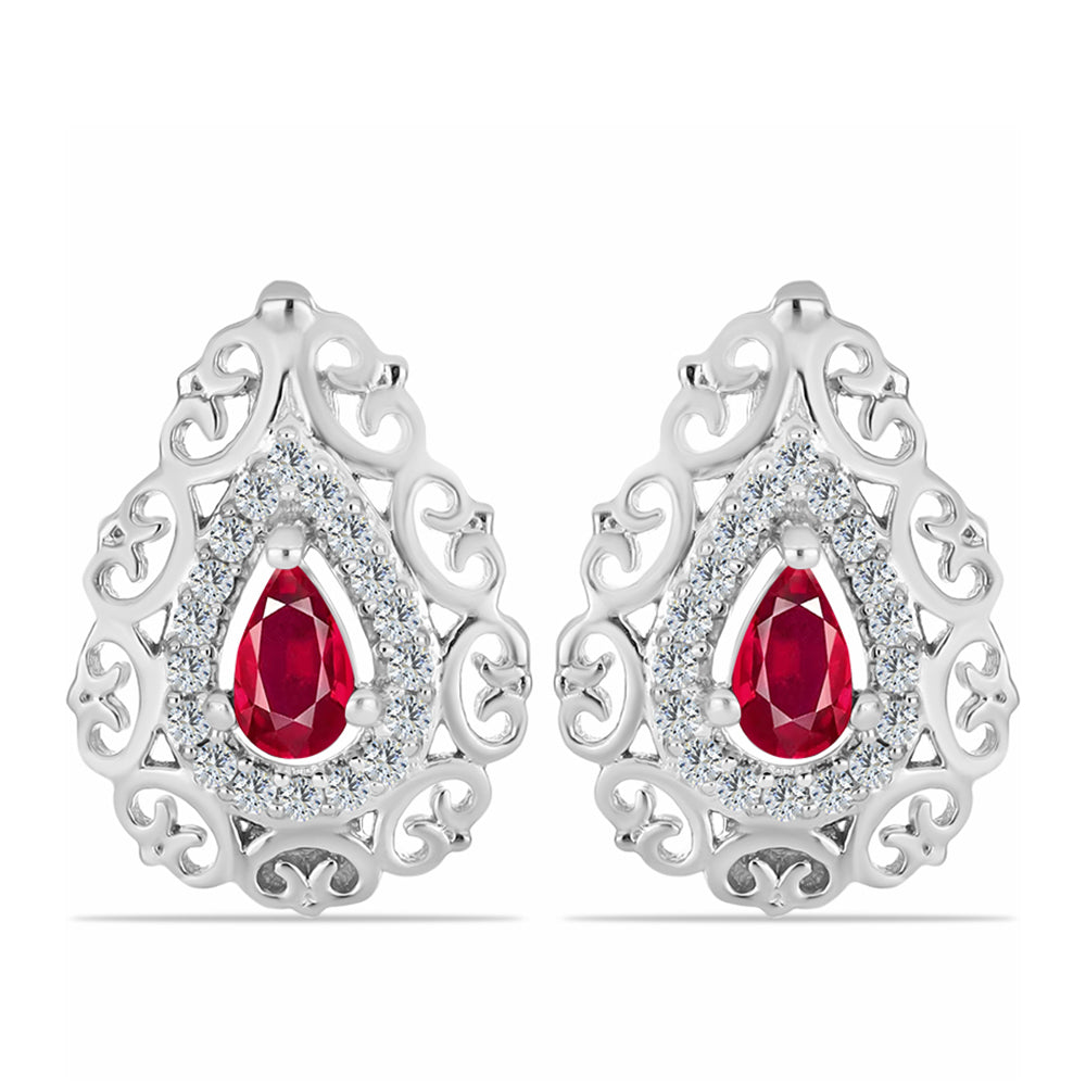 Cercei din Argint 925 ( 3.54 grame ) cu Rubin Malagasy și Topaz Alb 0.88 Carate 1 