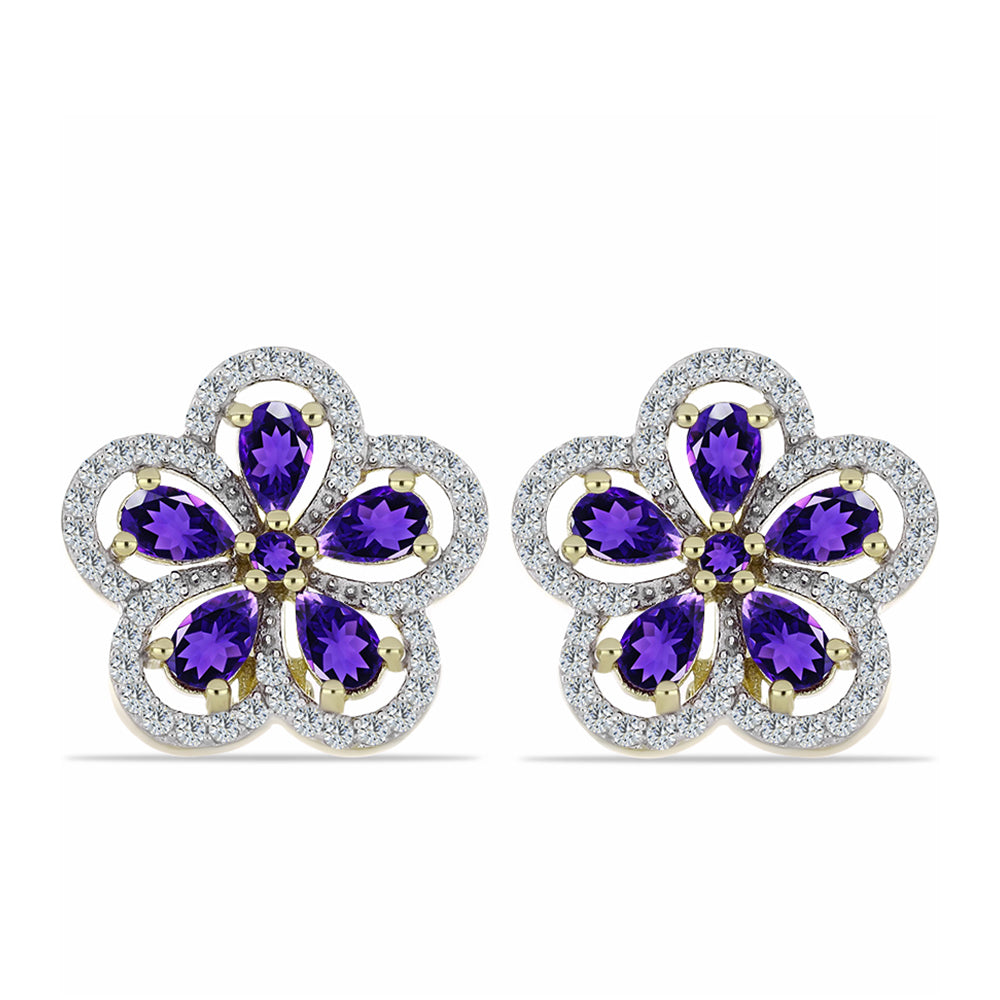 Cercei din Argint 925 Placat cu Aur ( 5.08 grame ) cu Ametist Marocan și Topaz Alb 2.79 Carate 1 