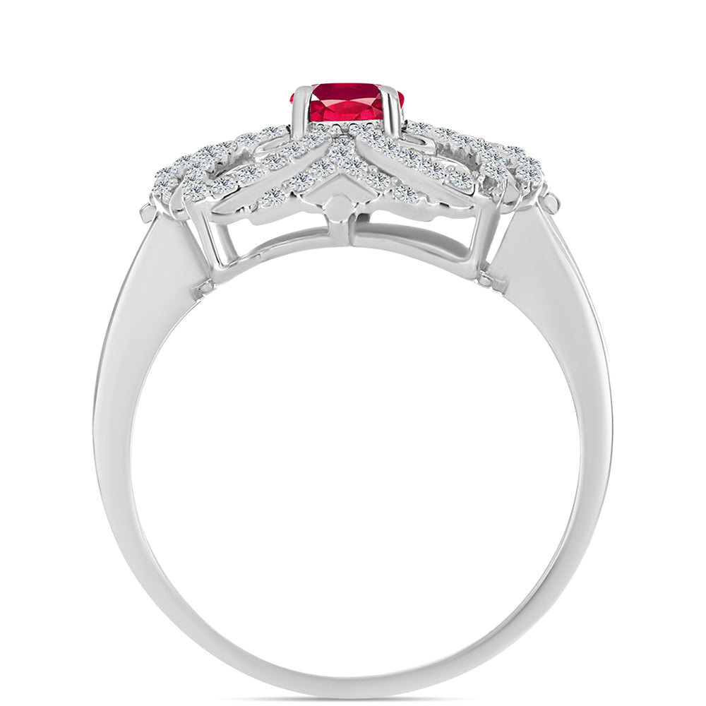 Inel din Argint 925 ( 3.89 grame ) cu Rubin Malagasy și Topaz Alb 1.33 Carate 2 