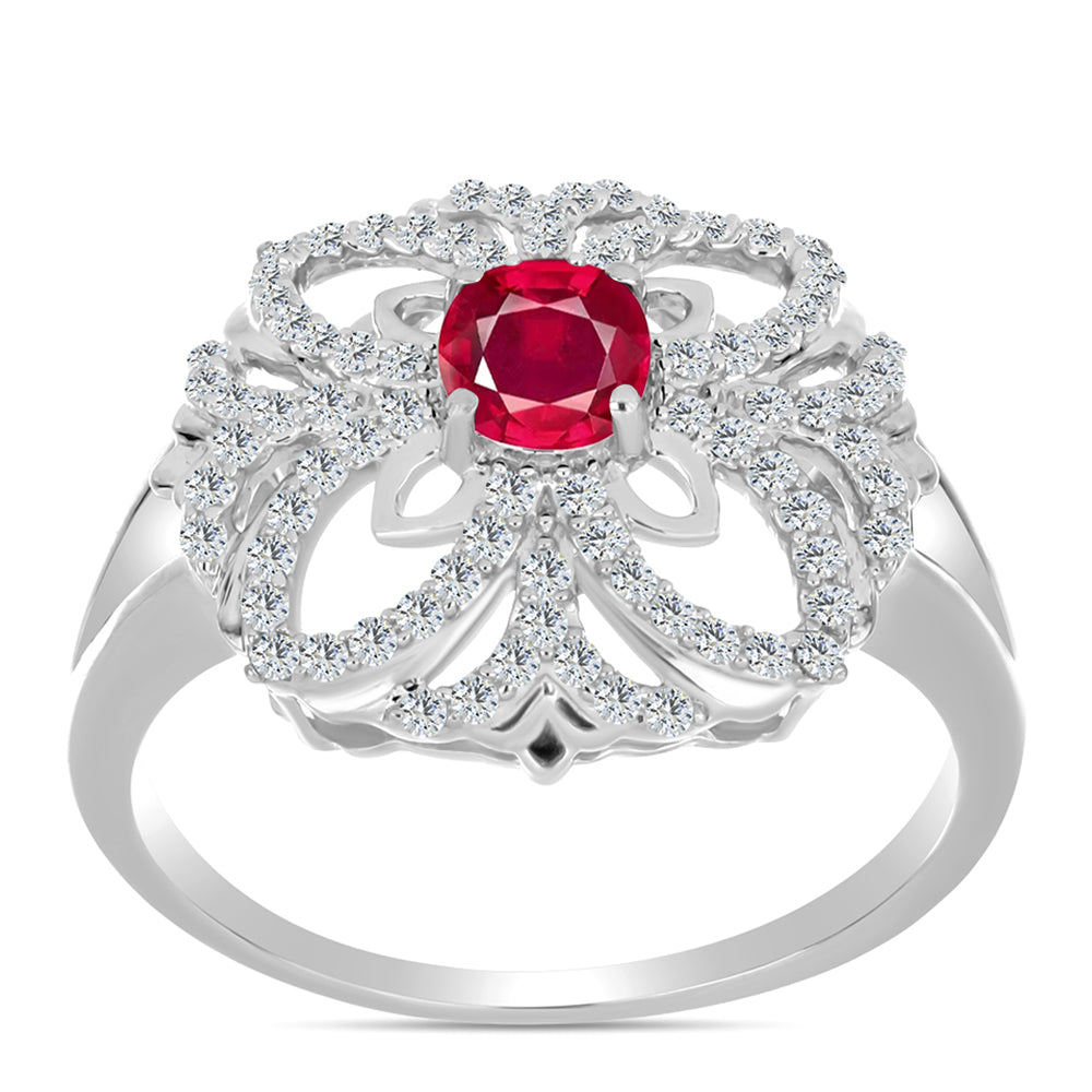 Inel din Argint 925 ( 3.89 grame ) cu Rubin Malagasy și Topaz Alb 1.33 Carate