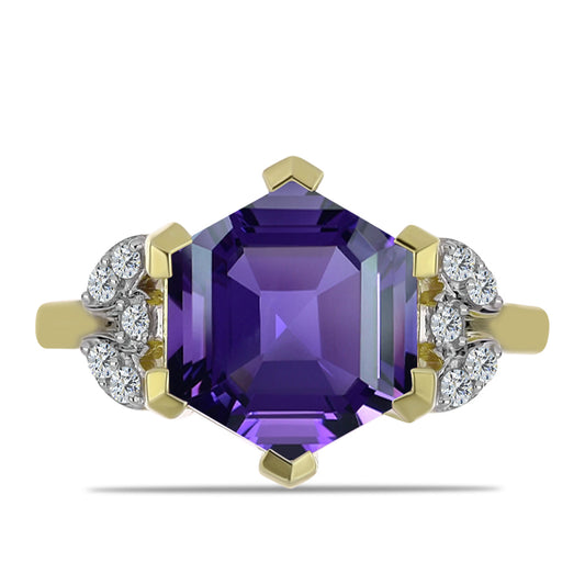 Inel din Argint 925 Placat cu Aur ( 3.3 grame ) cu Ametist Marocan și Topaz Alb 4.16 Carate