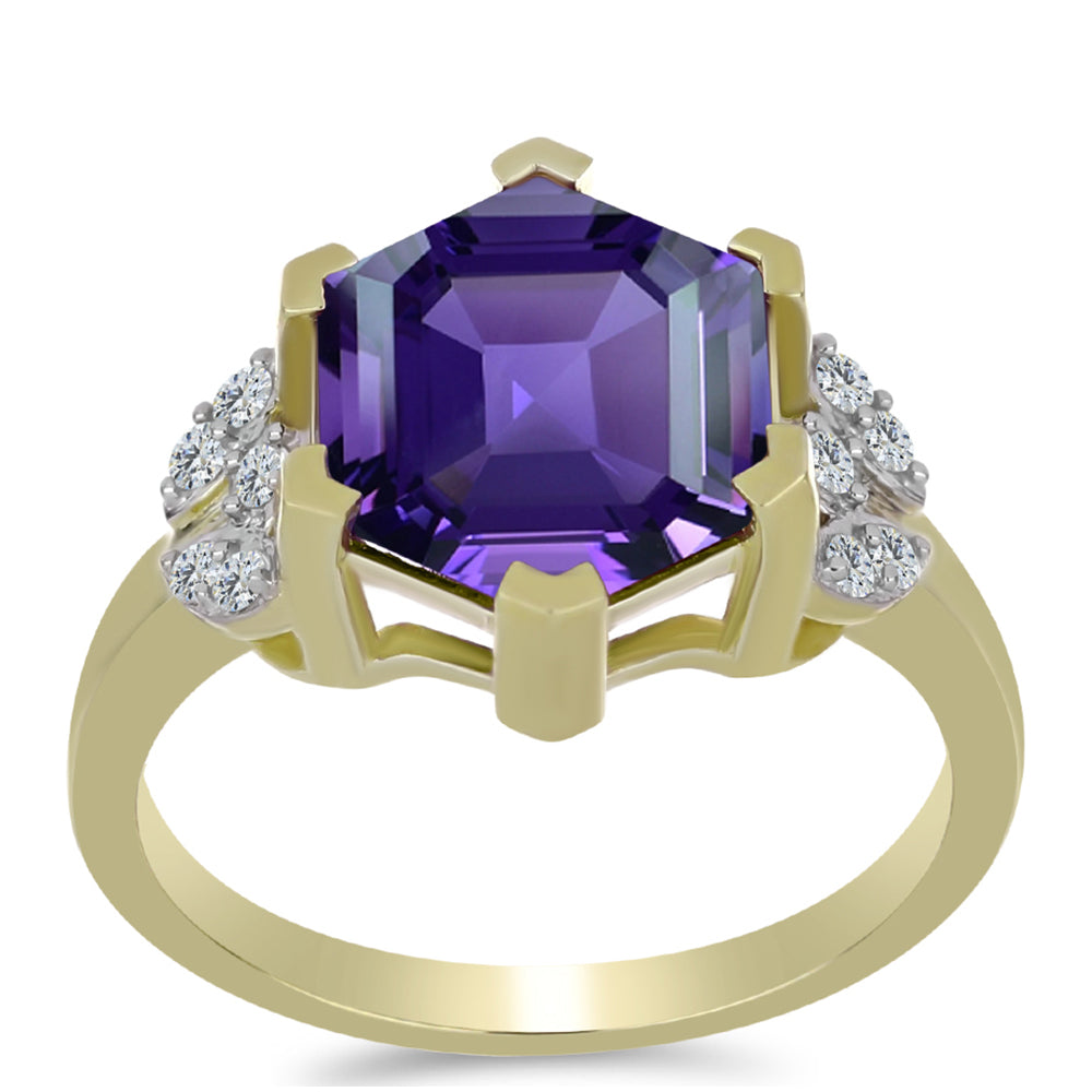 Inel din Argint 925 Placat cu Aur ( 3.3 grame ) cu Ametist Marocan și Topaz Alb 4.16 Carate 3 