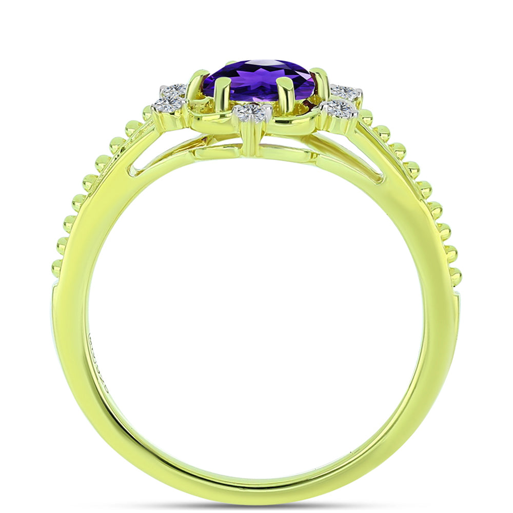 Inel din Argint 925 Placat cu Aur ( 2.6 grame ) cu Ametist Marocan și Topaz Alb 0.83 Carate