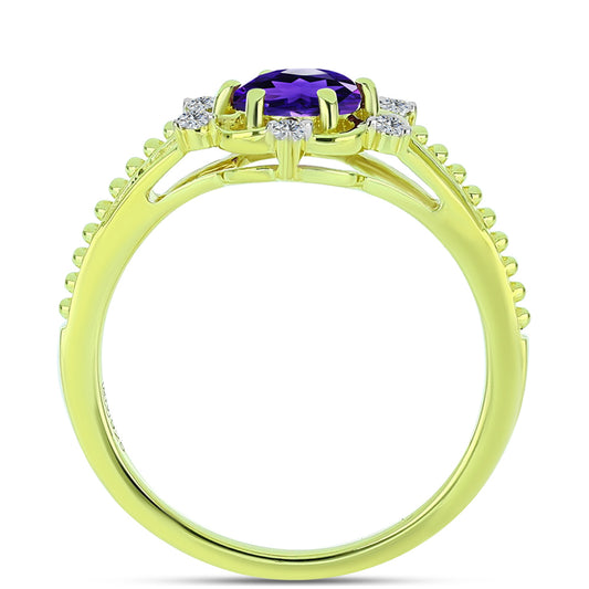 Inel din Argint 925 Placat cu Aur ( 2.6 grame ) cu Ametist Marocan și Topaz Alb 0.83 Carate