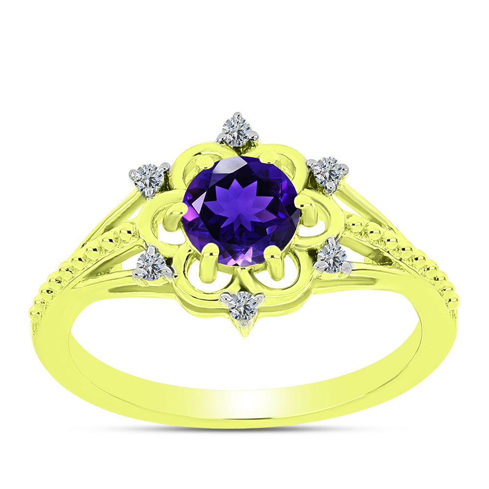 Inel din Argint 925 Placat cu Aur ( 2.6 grame ) cu Ametist Marocan și Topaz Alb 0.83 Carate