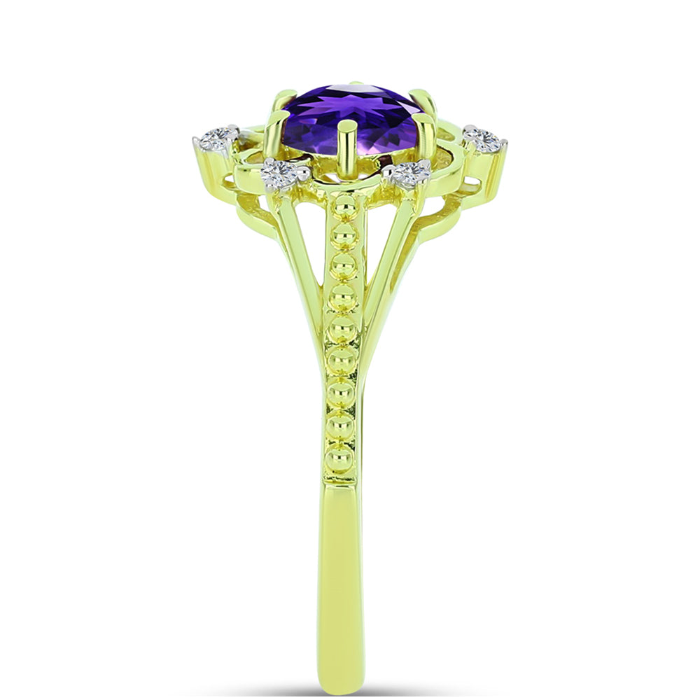 Inel din Argint 925 Placat cu Aur ( 2.6 grame ) cu Ametist Marocan și Topaz Alb 0.83 Carate