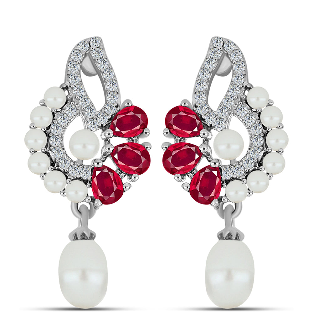 Cercei din Argint 925 ( 3.82 grame ) cu Rubin Malagasy și Perlă de Apă Dulce Albă 5.03 Carate