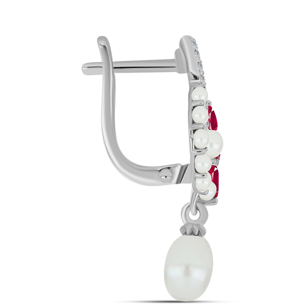 Cercei din Argint 925 ( 3.82 grame ) cu Rubin Malagasy și Perlă de Apă Dulce Albă 5.03 Carate 2 