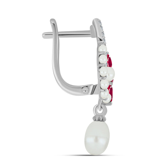 Cercei din Argint 925 ( 3.82 grame ) cu Rubin Malagasy și Perlă de Apă Dulce Albă 5.03 Carate