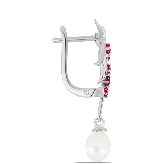Cercei din Argint 925 ( 4.74 grame ) cu Rubin Malagasy și Perlă de Apă Dulce Albă 4.25 Carate