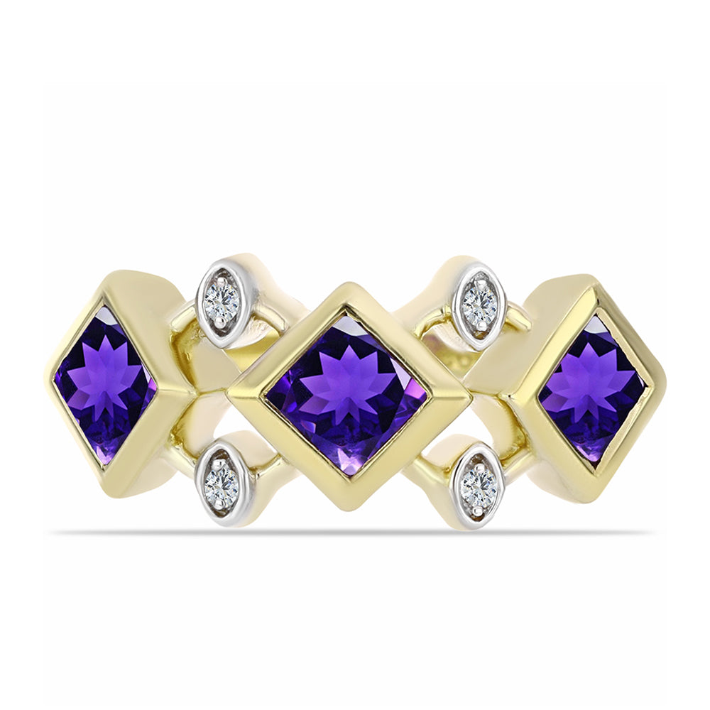 Inel din Argint 925 Placat cu Aur ( 3.84 grame ) cu Ametist Marocan și Topaz Alb 1.08 Carate 1 