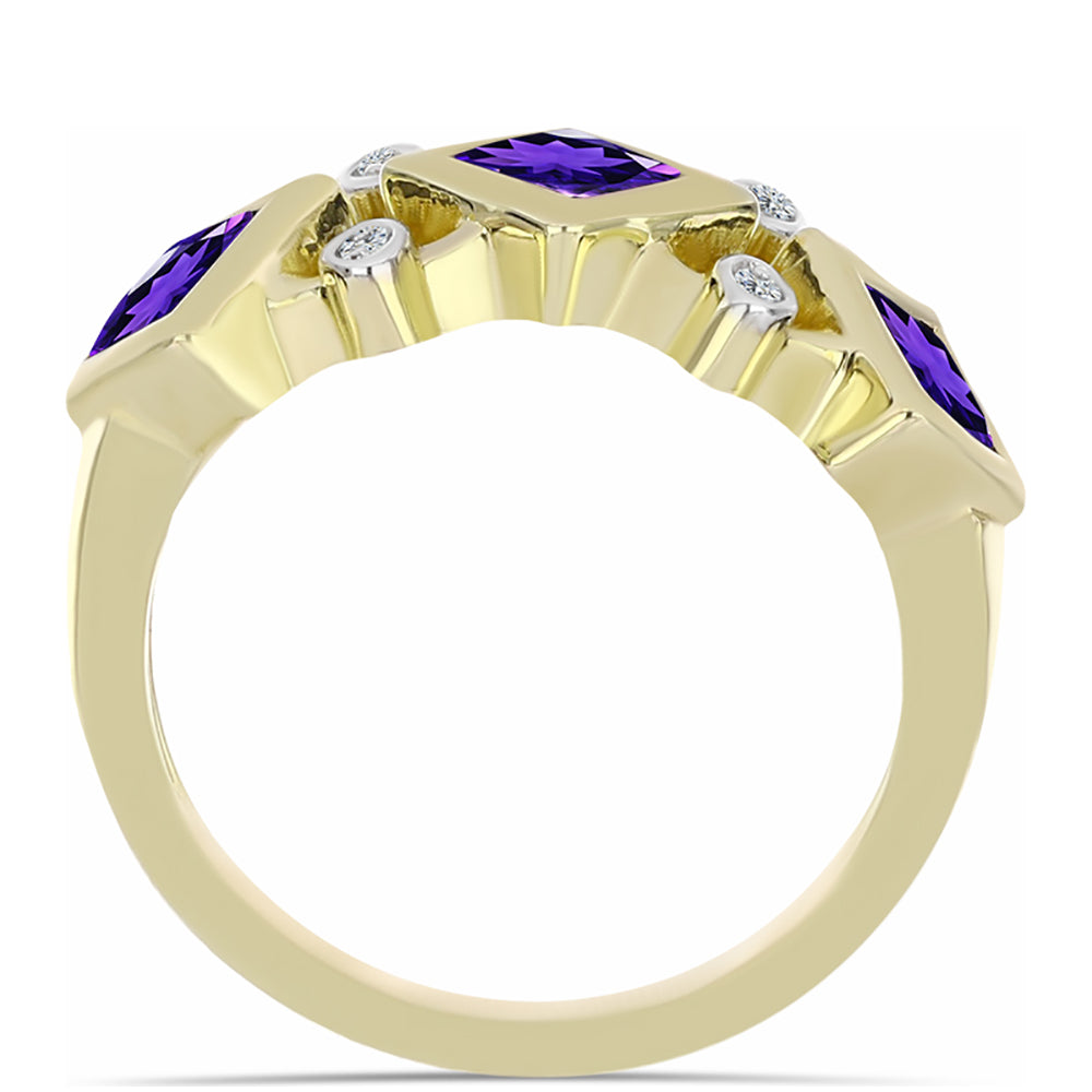 Inel din Argint 925 Placat cu Aur ( 3.84 grame ) cu Ametist Marocan și Topaz Alb 1.08 Carate 2 