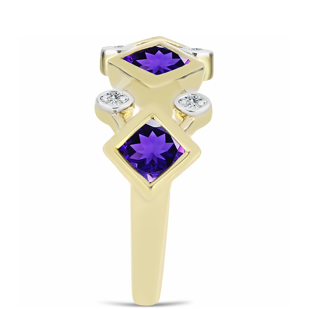 Inel din Argint 925 Placat cu Aur ( 3.84 grame ) cu Ametist Marocan și Topaz Alb 1.08 Carate 4 