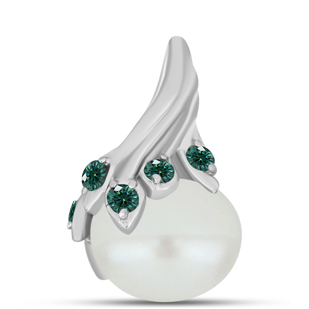 Pandantiv din Argint 925 ( 0.76 grame ) cu Moissanite verde-albăstrui marin și Perlă de Apă Dulce Albă 2.89 Carate