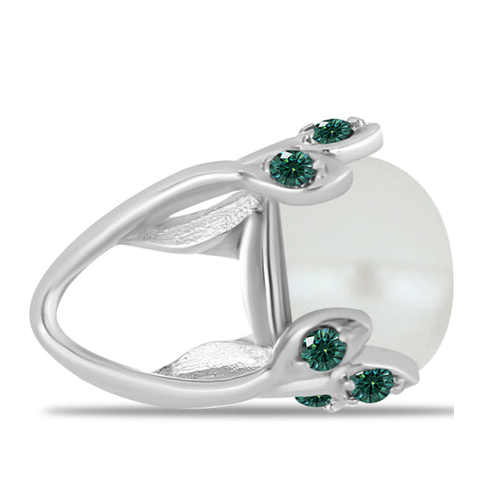 Pandantiv din Argint 925 ( 0.76 grame ) cu Moissanite verde-albăstrui marin și Perlă de Apă Dulce Albă 2.89 Carate