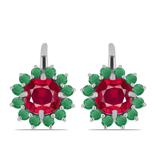 Cercei din Argint 925 ( 3.88 grame ) cu Rubin Malagasy și Smarald Brazilian 4.75 Carate