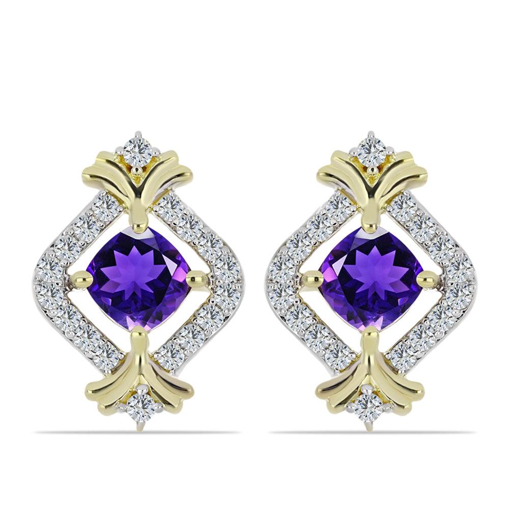 Cercei din Argint 925 Placat cu Aur ( 3.64 grame ) cu Ametist Marocan și Topaz Alb 1.47 Carate