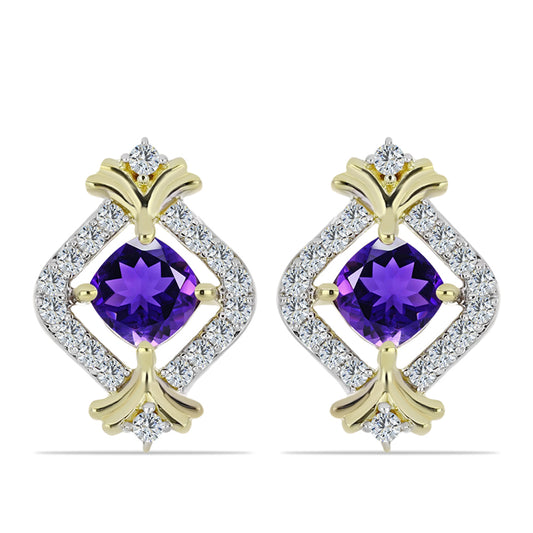 Cercei din Argint 925 Placat cu Aur ( 3.64 grame ) cu Ametist Marocan și Topaz Alb 1.47 Carate