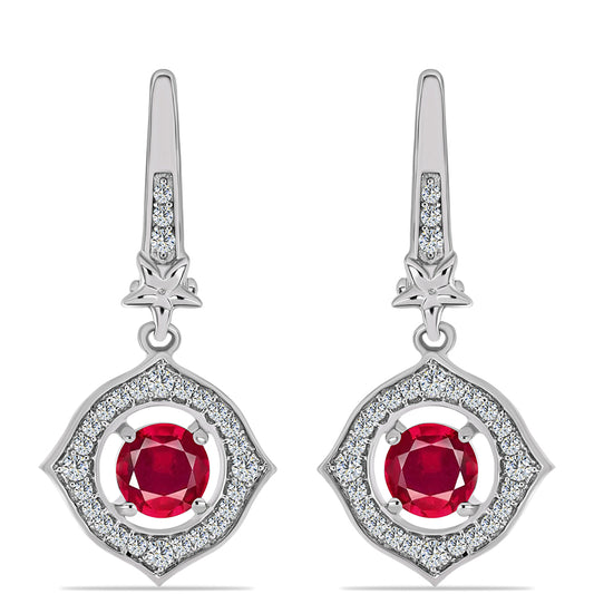 Cercei din Argint 925 ( 4.3 grame ) cu Rubin Malagasy și Topaz Alb 1.9 Carate
