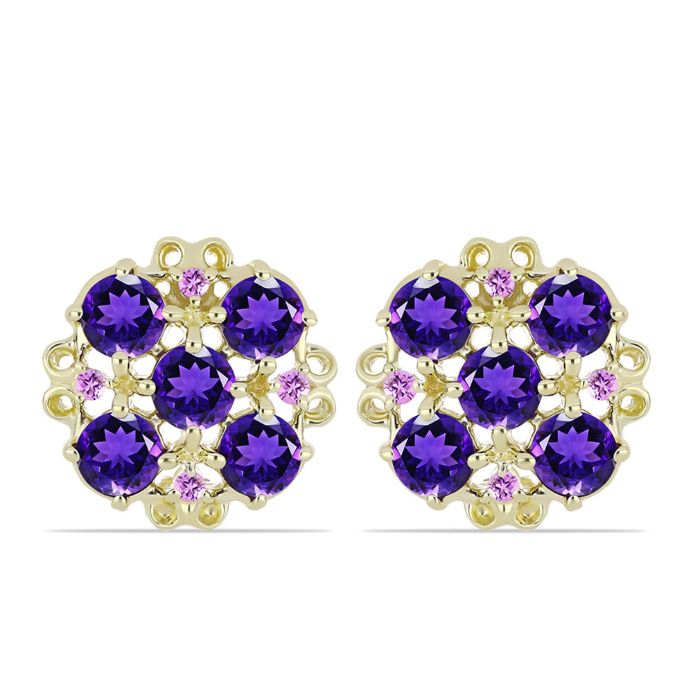 Cercei din Argint 925 Placat cu Aur ( 4.11 grame ) cu Ametist Marocan și Ametist Brazilian 2.59 Carate