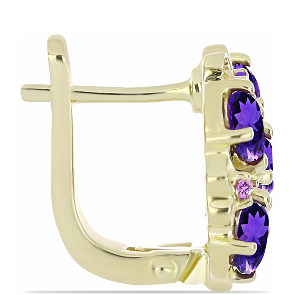 Cercei din Argint 925 Placat cu Aur ( 4.11 grame ) cu Ametist Marocan și Ametist Brazilian 2.59 Carate 2 