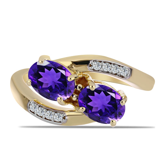 Inel din Argint 925 Placat cu Aur ( 2.7 grame ) cu Ametist Marocan și Topaz Alb 1.49 Carate
