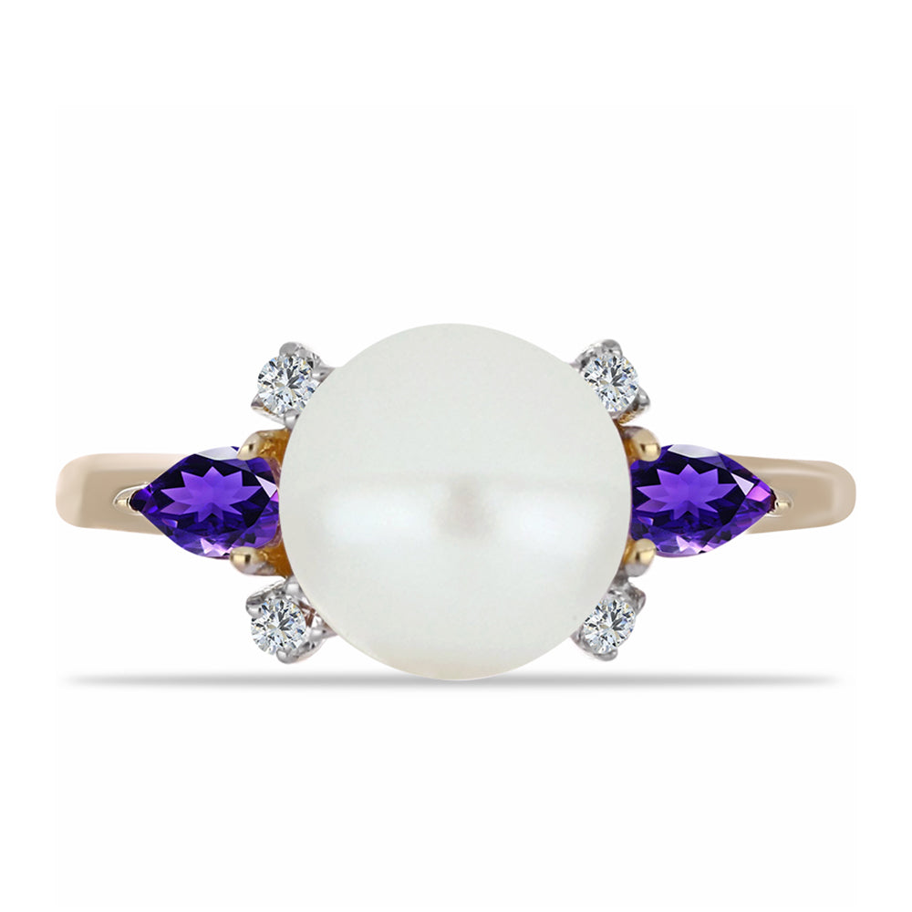 Inel din Argint 925 Placat cu Aur ( 2.68 grame ) cu Ametist Marocan și Perlă de Apă Dulce Albă 5.69 Carate 1 