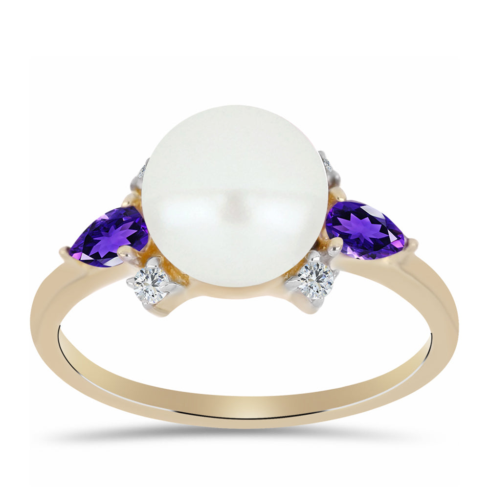 Inel din Argint 925 Placat cu Aur ( 2.68 grame ) cu Ametist Marocan și Perlă de Apă Dulce Albă 5.69 Carate 3 