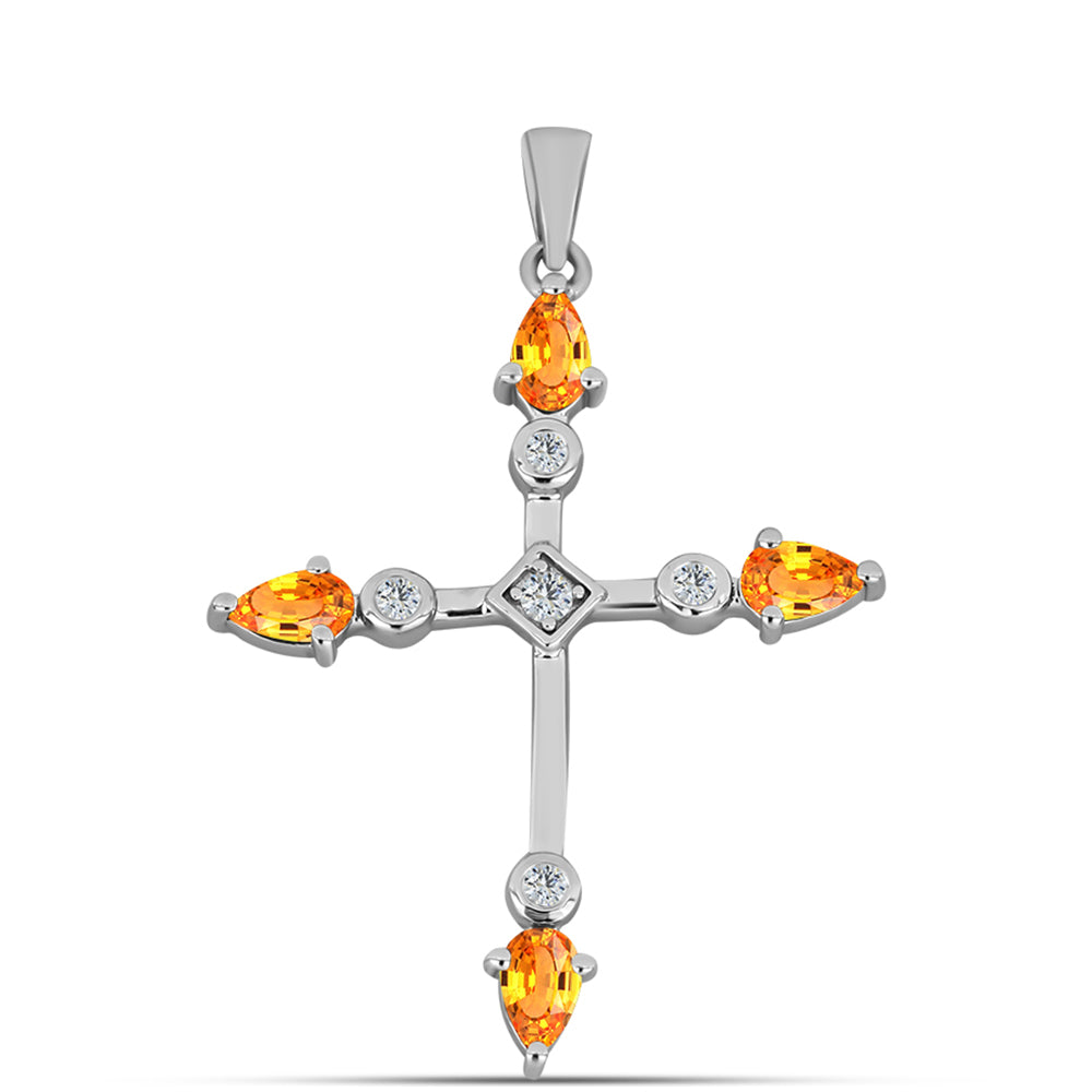 Cruce Pandantiv din Argint 925 ( 1.76 grame ) cu Safir Padparadscha și Topaz Alb 1.14 Carate 1 