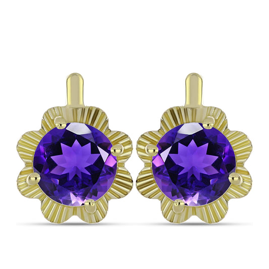 Cercei din Argint 925 Placat cu Aur ( 3.5 grame ) cu Ametist Marocan 3.49 Carate