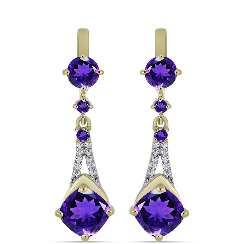 Cercei din Argint 925 Placat cu Aur ( 4.34 grame ) cu Ametist Marocan și Topaz Alb 3.81 Carate