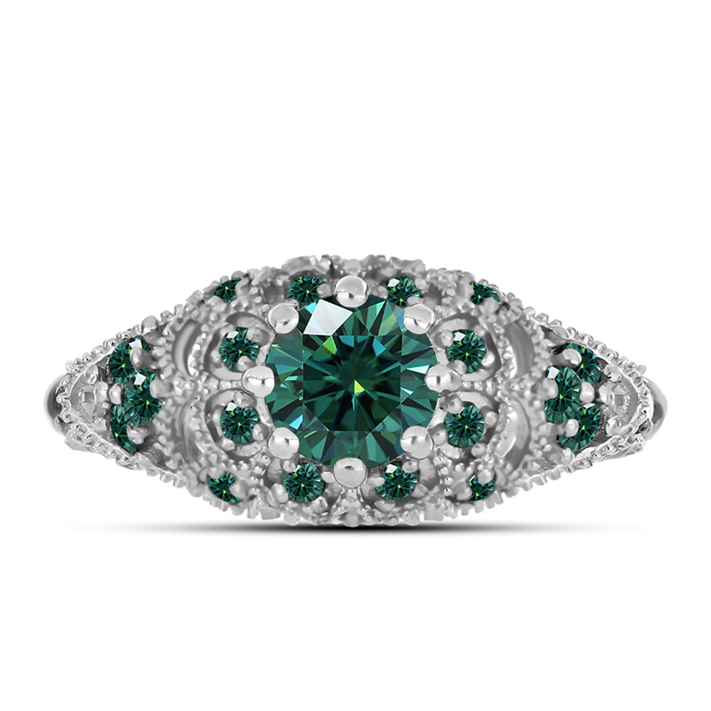Inel din Argint 925 ( 2.83 grame ) cu Moissanite verde-albăstrui marin 1.18 Carate 1 