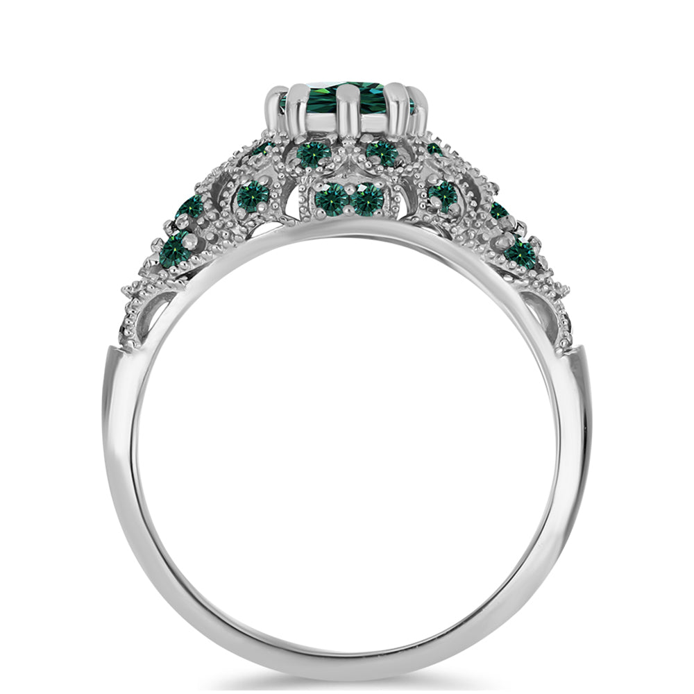 Inel din Argint 925 ( 2.83 grame ) cu Moissanite verde-albăstrui marin 1.18 Carate