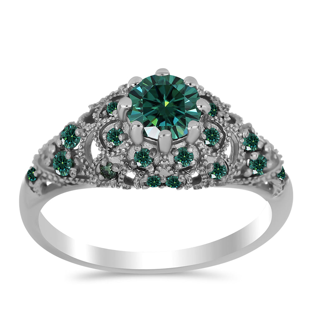 Inel din Argint 925 ( 2.83 grame ) cu Moissanite verde-albăstrui marin 1.18 Carate 3 