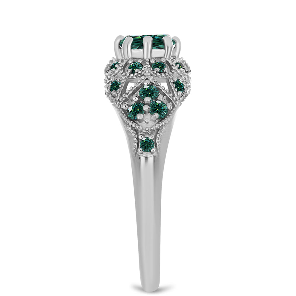 Inel din Argint 925 ( 2.83 grame ) cu Moissanite verde-albăstrui marin 1.18 Carate 4 