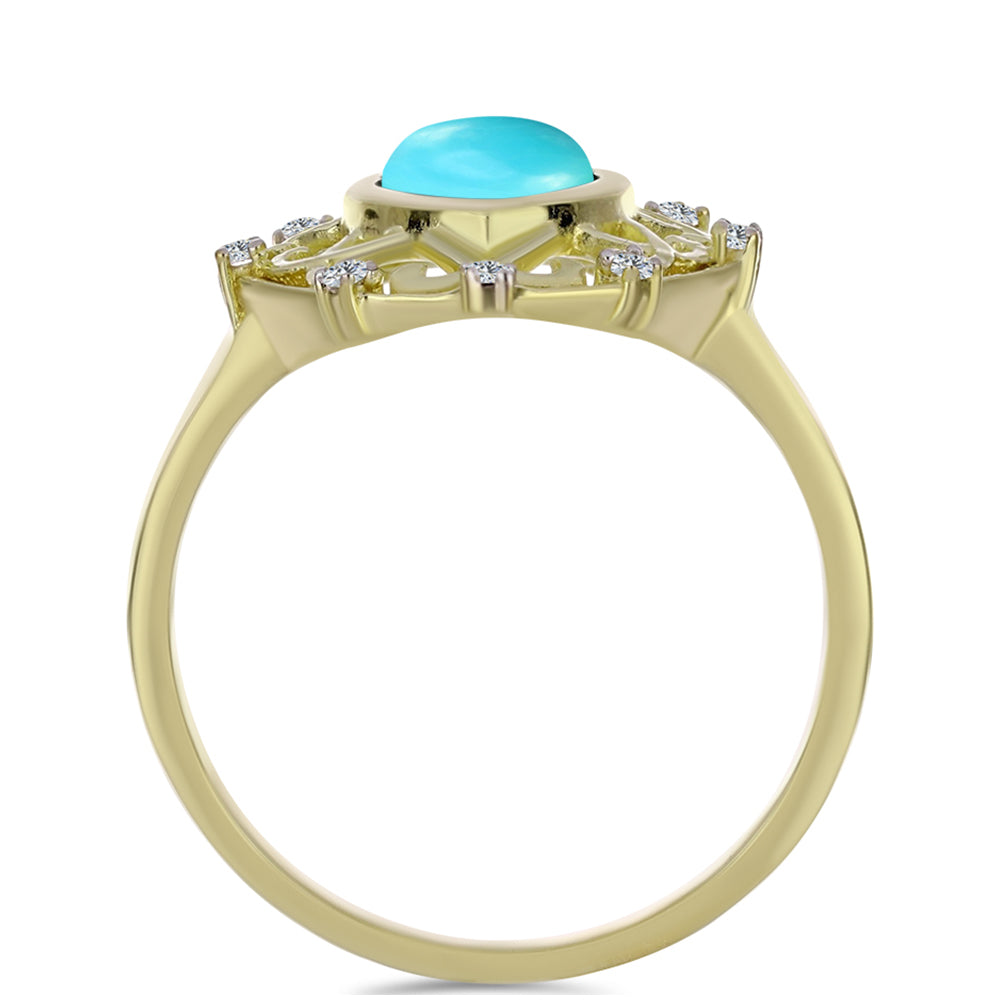 Inel din Argint 925 Placat cu Aur ( 3.3 grame ) cu Turcoaz ”Frumoasa Adormită” și Topaz Alb 1.17 Carate 2 