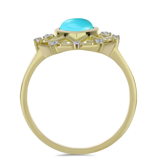 Inel din Argint 925 Placat cu Aur ( 3.3 grame ) cu Turcoaz ”Frumoasa Adormită” și Topaz Alb 1.17 Carate