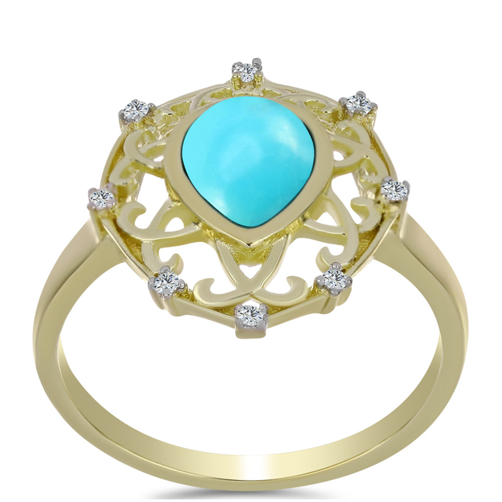 Inel din Argint 925 Placat cu Aur ( 3.3 grame ) cu Turcoaz ”Frumoasa Adormită” și Topaz Alb 1.17 Carate 3 