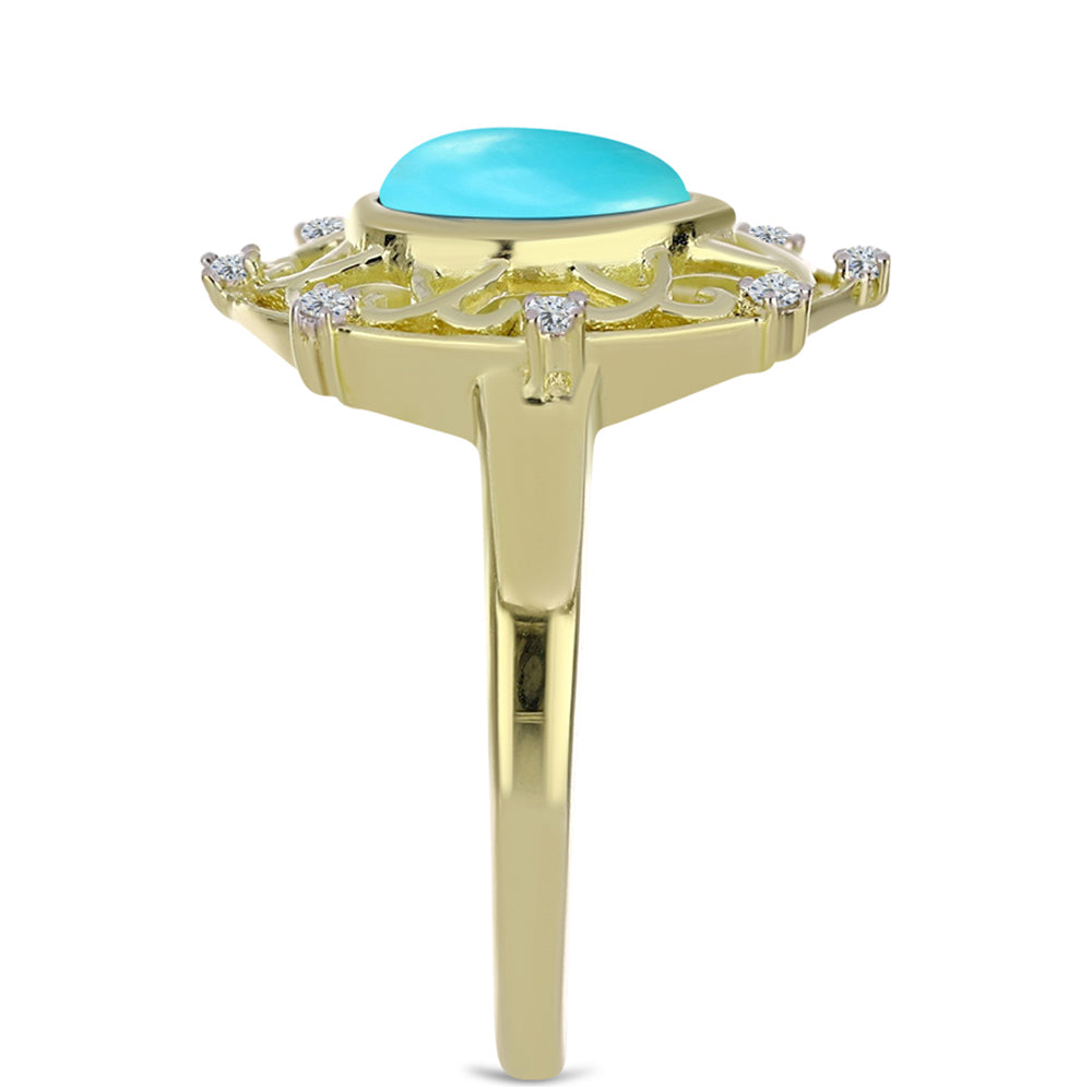 Inel din Argint 925 Placat cu Aur ( 3.3 grame ) cu Turcoaz ”Frumoasa Adormită” și Topaz Alb 1.17 Carate 4 