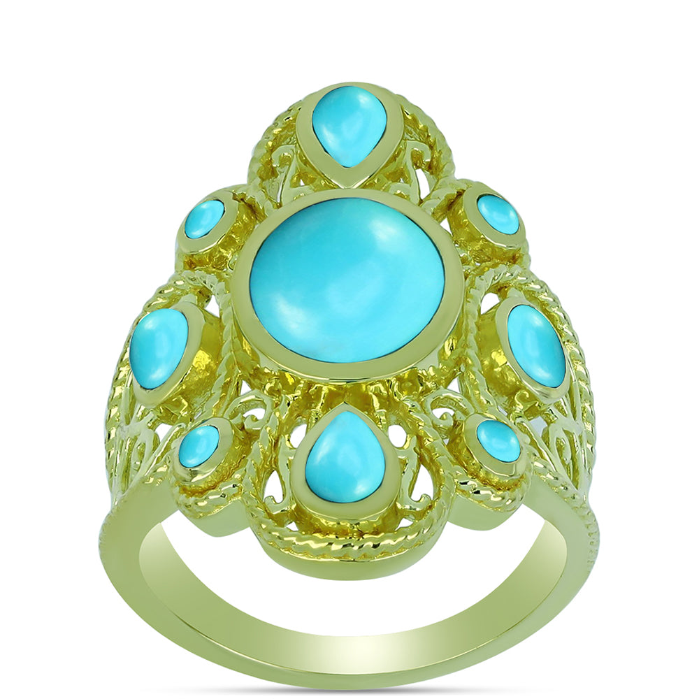 Inel din Argint 925 Placat cu Aur ( 6.43 grame ) cu Turcoaz ”Frumoasa Adormită” 3.01 Carate