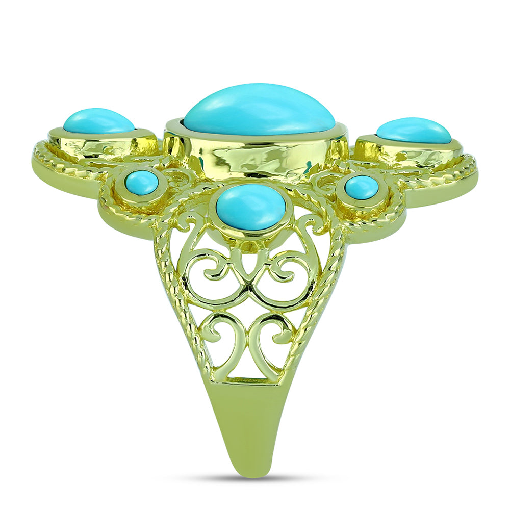 Inel din Argint 925 Placat cu Aur ( 6.43 grame ) cu Turcoaz ”Frumoasa Adormită” 3.01 Carate 4 