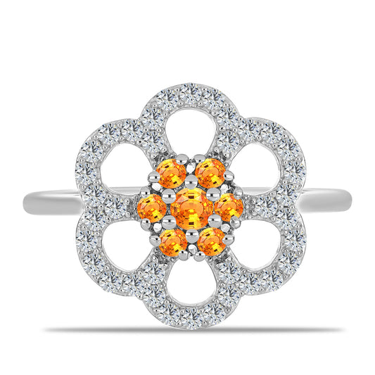 Inel din Argint 925 ( 3.02 grame ) cu Safir Padparadscha și Topaz Alb 1.01 Carate