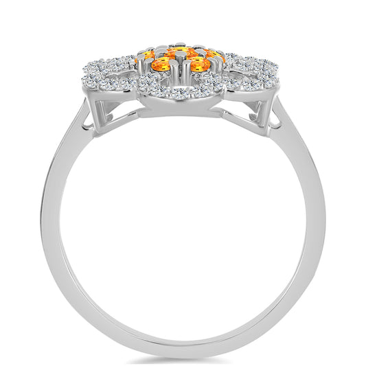 Inel din Argint 925 ( 3.02 grame ) cu Safir Padparadscha și Topaz Alb 1.01 Carate