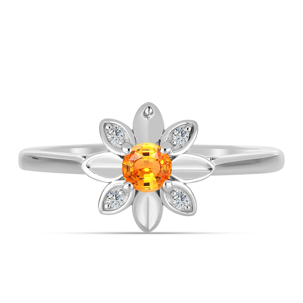 Inel din Argint 925 ( 2.75 grame ) cu Safir Padparadscha și Topaz Alb 0.34 Carate 1 